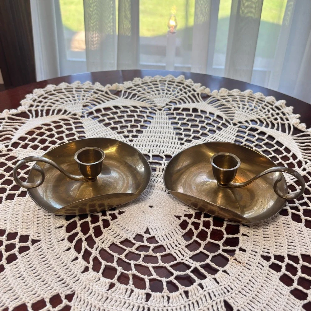 Brass Candle Holders Elegant Gold Vintage MCM Antique Boho Cottage Home Decor